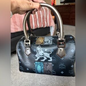 MCM Multicolor Satchel with Lion Motif